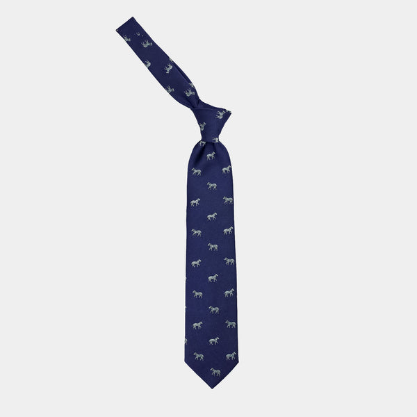 Seven Fold Silk Tie in Navy with Zebra-ANTORINI®