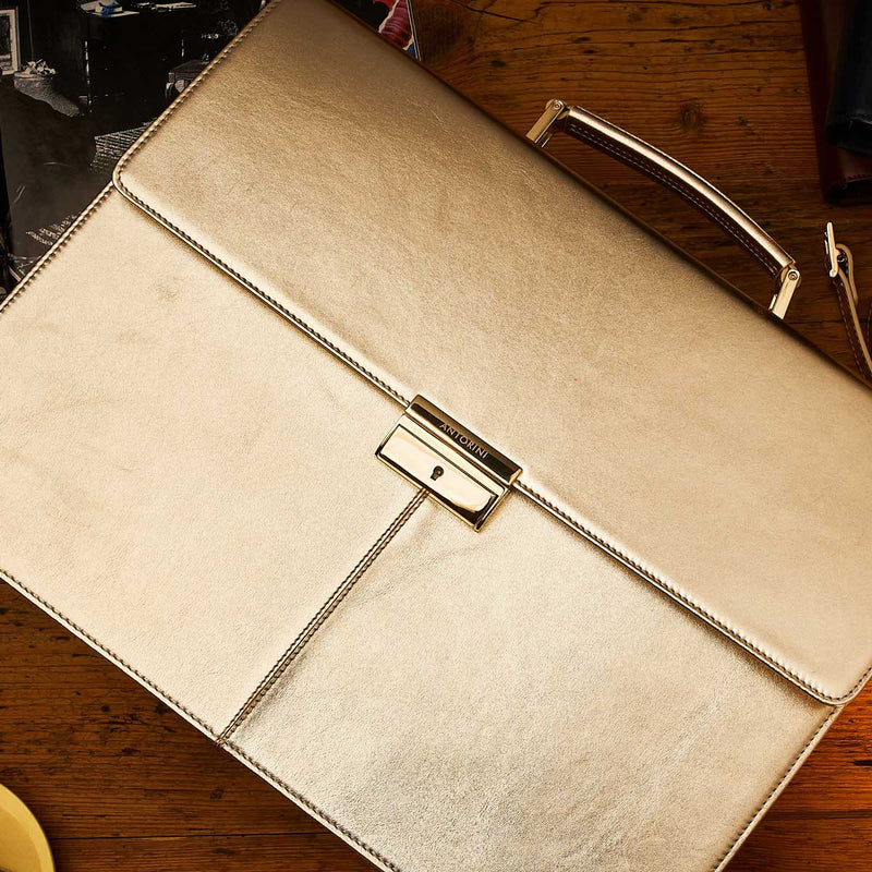 Leather Briefcase in Gold, Limited Edition-ANTORINI®