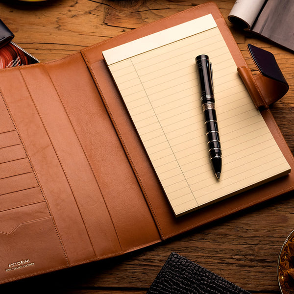 Leather A5 Padfolio in Black and Cognac with Note Pad-ANTORINI®