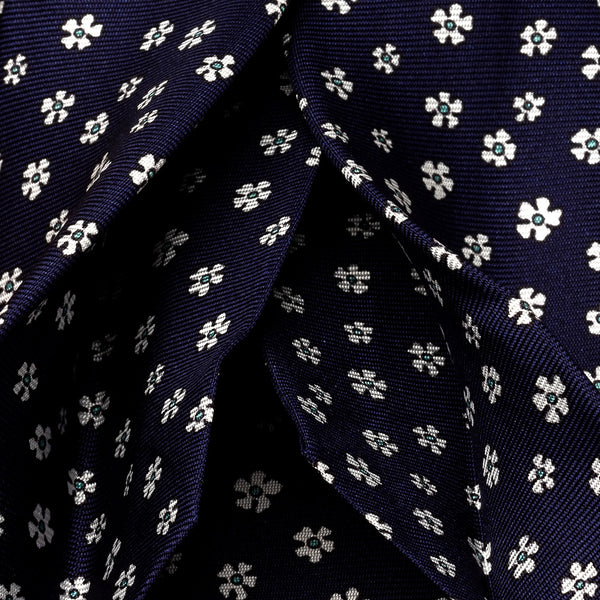 Silk Tie in Navy with White Flowers-ANTORINI®