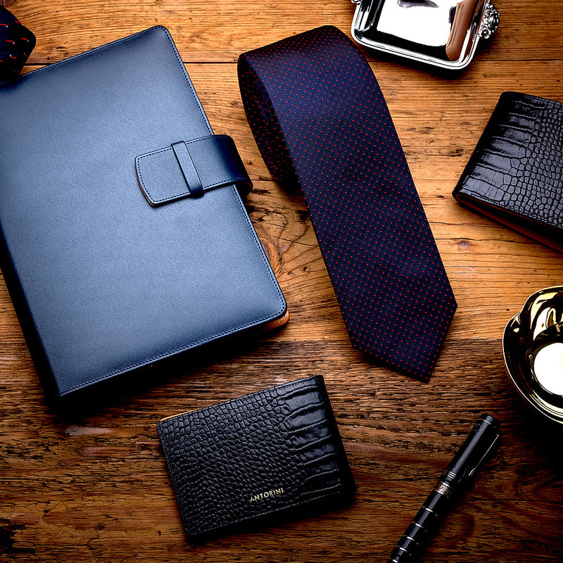 Leather A5 Padfolio in Navy and Cognac with Note Pad-ANTORINI®
