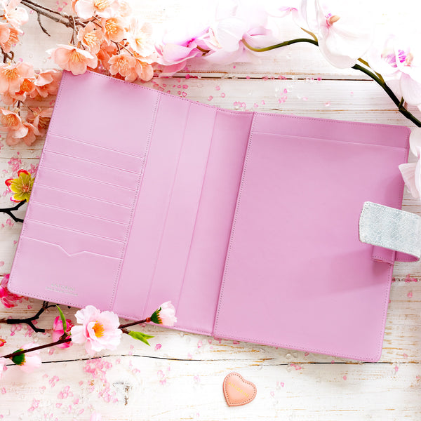 Leather A5 Padfolio in Silver and Pink with Notepad-ANTORINI®