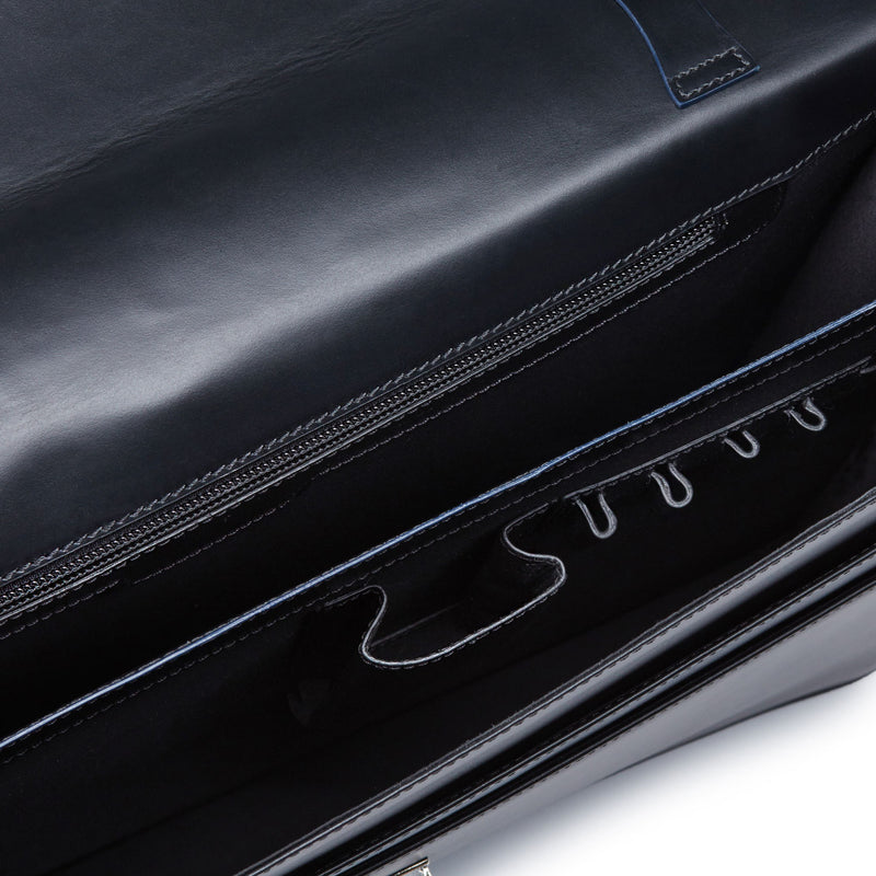 Executive Leather Briefcase, black / blue-ANTORINI®