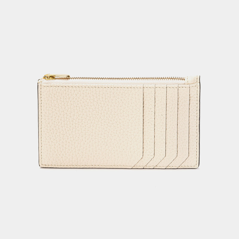 Zipped Coin Wallet & Card Holder, Ivory Exedra Leather-ANTORINI®