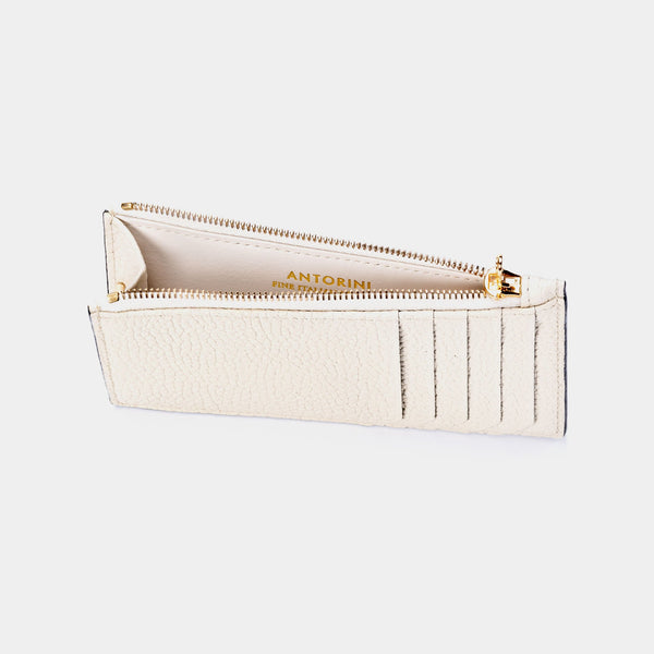 Zipped Coin Purse & Card Holder, Ivory Exedra Leather-ANTORINI®