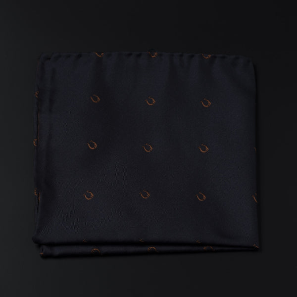 Jacquard Silk Pocket Square in Dark Navy With Horse Shoes-ANTORINI®