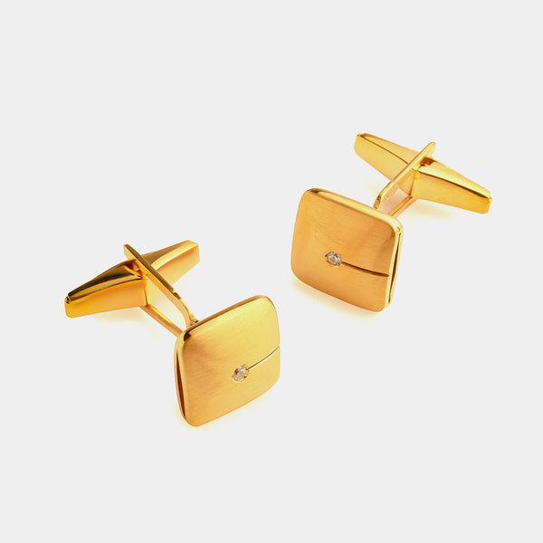 Men's Silver Cufflinks with Diamond, Silver 925/1000, 12 g, Gold-Plated-ANTORINI®