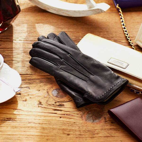 Wool Lined Leather Gloves in Black-ANTORINI®