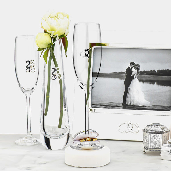 50th Wedding Anniversary Champagne / Wine Flutes, Crystal, Silver Plated-ANTORINI®