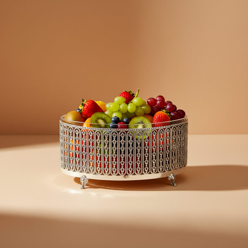 Decorative Bowl Blossoms, Glass, Silver-plated