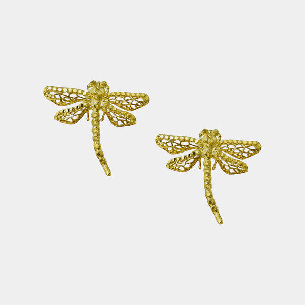 Silver Dragonfly Earrings, Silver 925/1000, 2,52 g, gold-plated-ANTORINI®