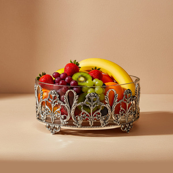 Decorative Glass Bowl Corona, Silver-plated