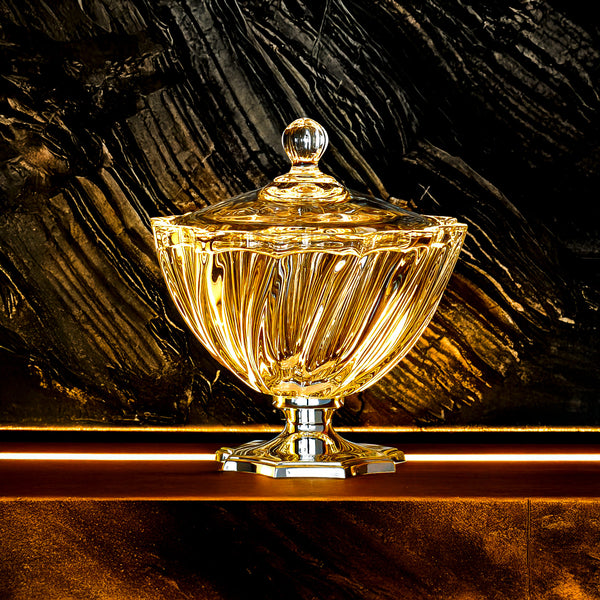 Central Glass Box with Lid & Silver-plated Base