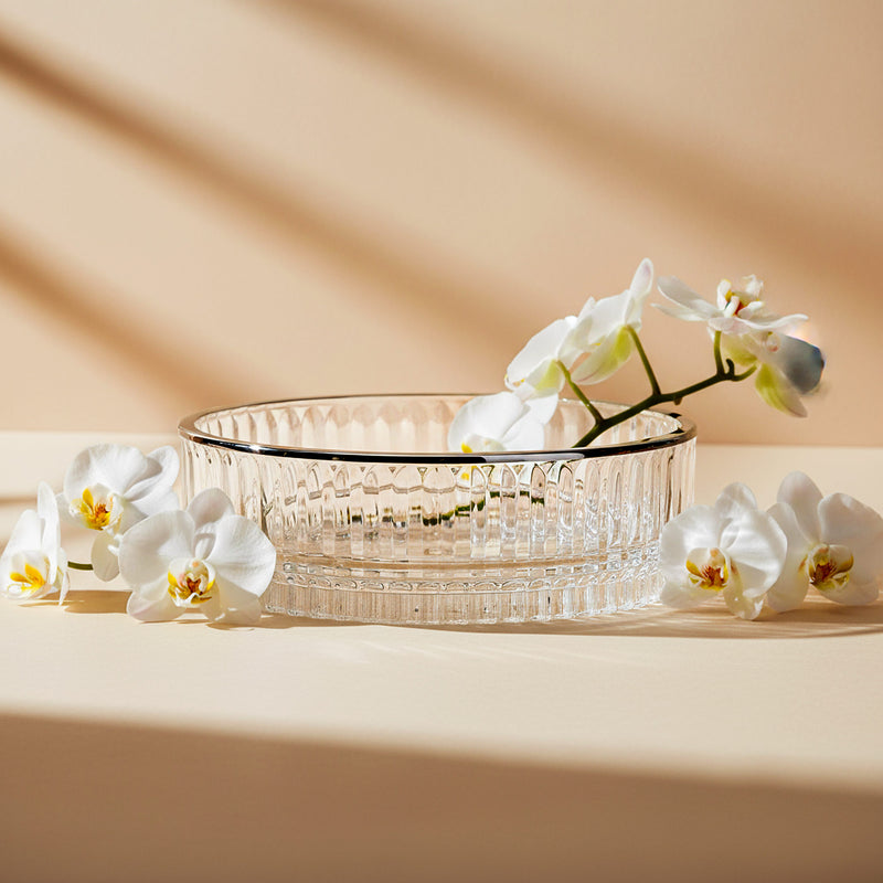 Decorative Striped Bowl With Silver Edge, Glass, Silver-plated, 30 cm