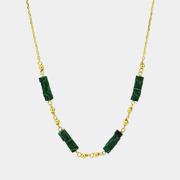 Silver Necklace with Malachite, Silver 925/1000, 3,7 g, Gold-plated