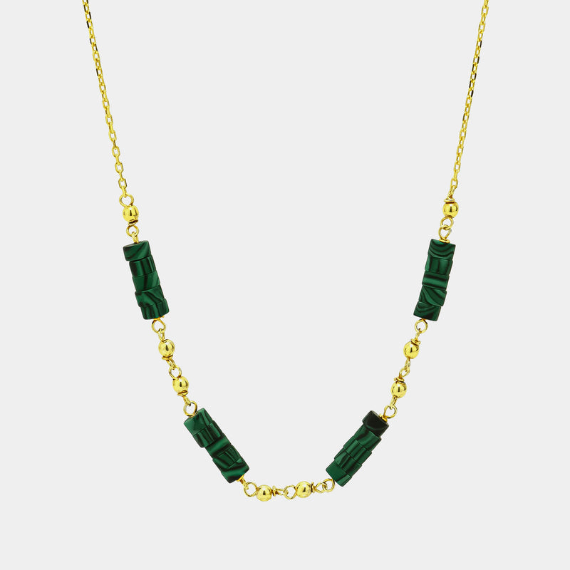 Silver Necklace with Malachite, Silver 925/1000, 3,7 g, Gold-plated-ANTORINI®