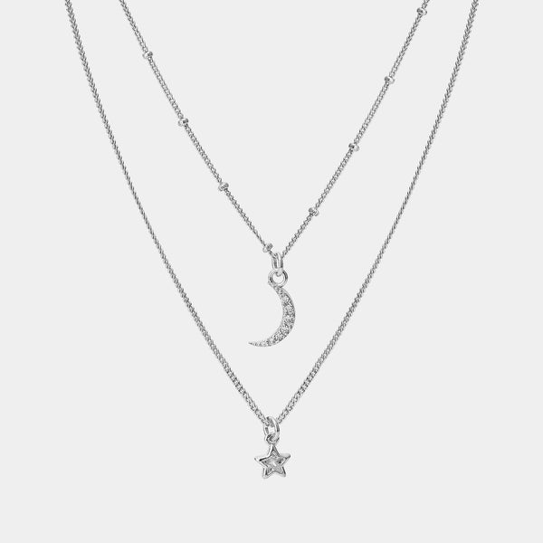 Silver Necklace Half-Moon & Star, Silver 925/1000, 5 g-ANTORINI®