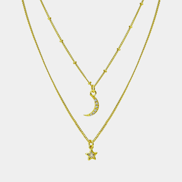 Silver Necklace Half-Moon & Star, Silver 925/1000, 5 g, Gold-plated-ANTORINI®