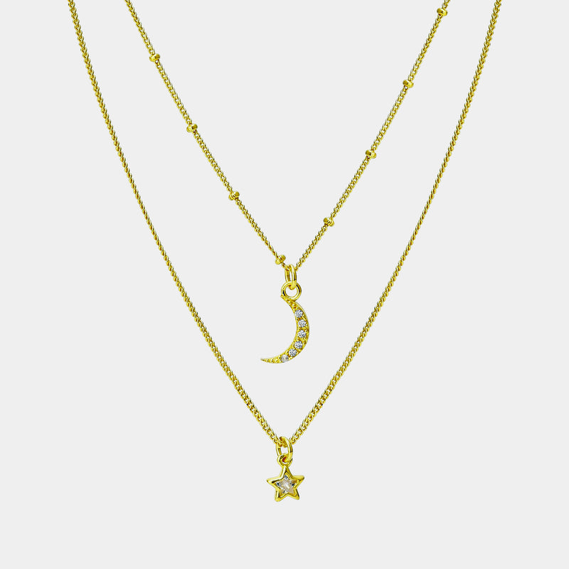 Silver Necklace Half-Moon & Star, Silver 925/1000, 5 g, Gold-plated-ANTORINI®