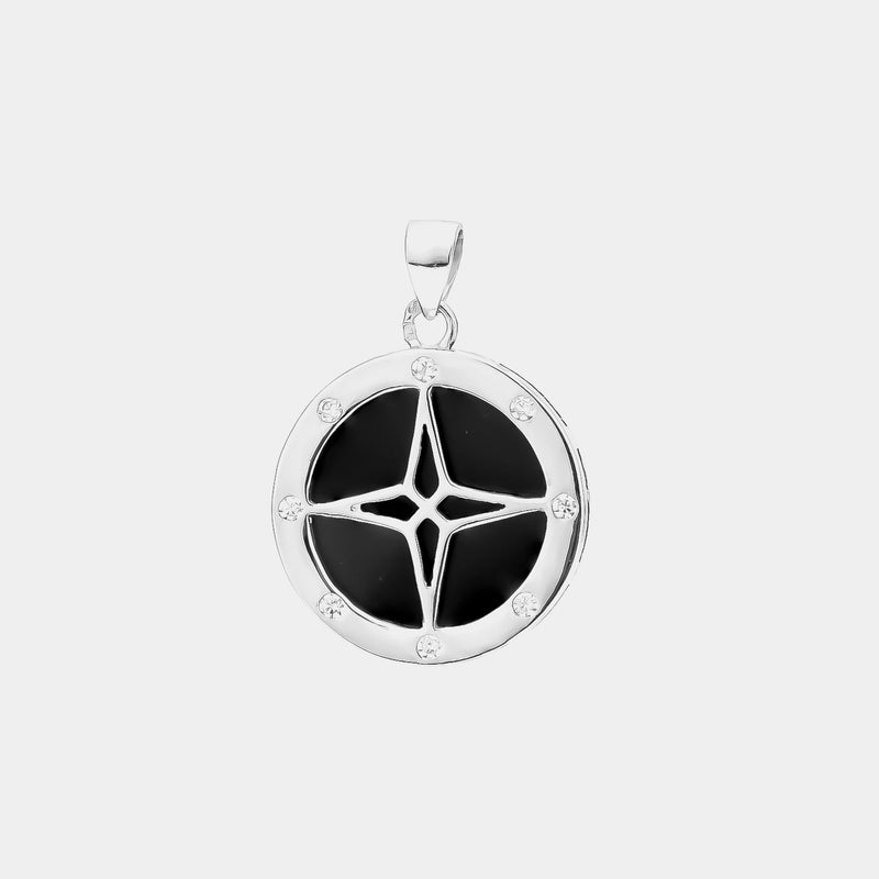 Silver Necklace Compass Points Onyx & Zirconia, Silver 925/1000, 3 g-ANTORINI®