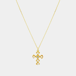 Silver Necklace with Cross & Pearls, Silver 925/1000, 2,4 g, gold plated