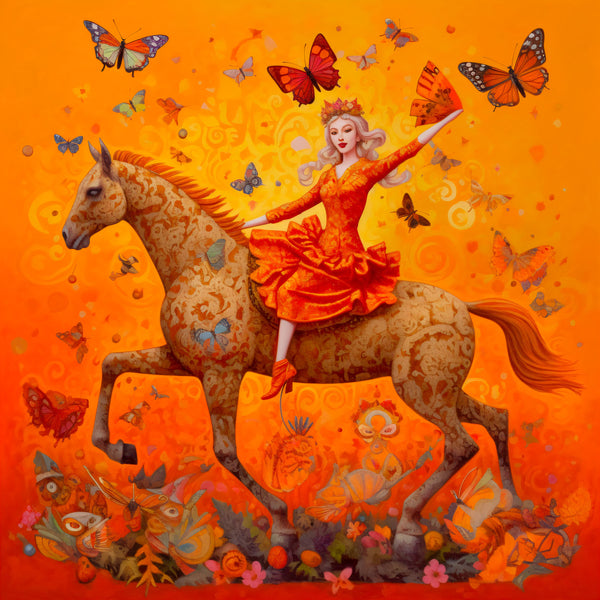 Silk Scarf ANTORINI Horse & Ballerina, Orange, LE-ANTORINI®