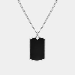 Men’s Silver Dog Tag Necklace Black, Silver 925/1000, 9,6 g-ANTORINI®