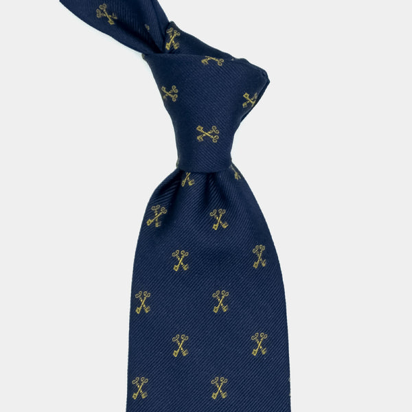 Seven Fold Silk Tie in Navy with Keys-ANTORINI®