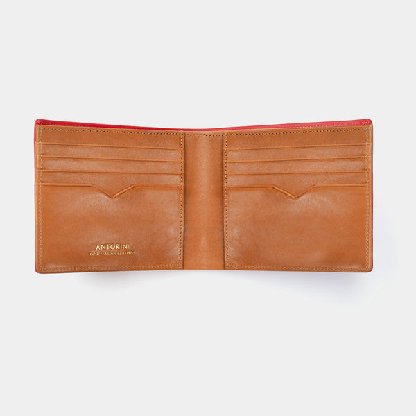 Men's Leather Wallet in Red and Cognac, Limited Edition, 8cc-ANTORINI®