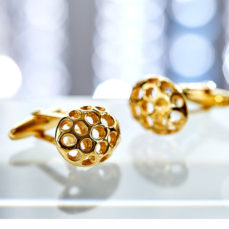 Men's Perforated Gold-Plated Silver Cufflinks-ANTORINI®
