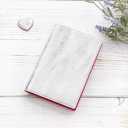A6 Leather Pocket Diary in Silver and Fuchsia