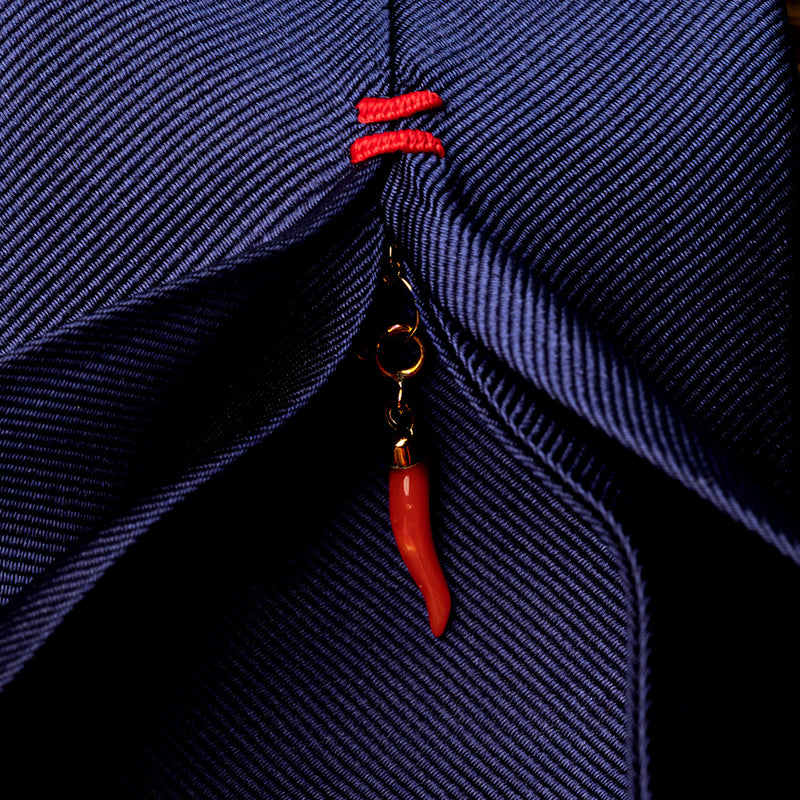 Silk Lucky Tie in Navy Blue with Coral Charm-ANTORINI®
