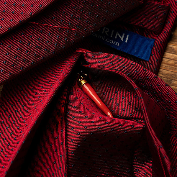 Silk Lucky Tie in Burgundy with Dots and Coral Charm-ANTORINI®