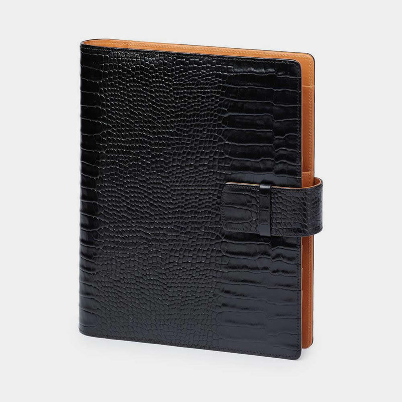 Leather Manager A5 Agenda in Black Croc and Cognac, 2023