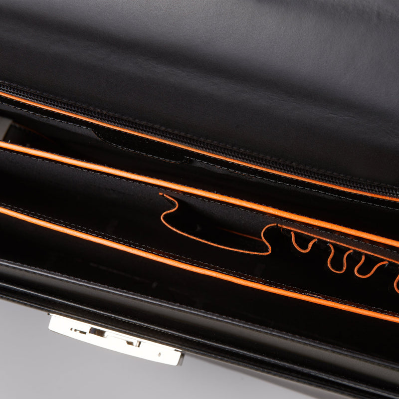 Leather Briefcase in Black and Orange-ANTORINI®