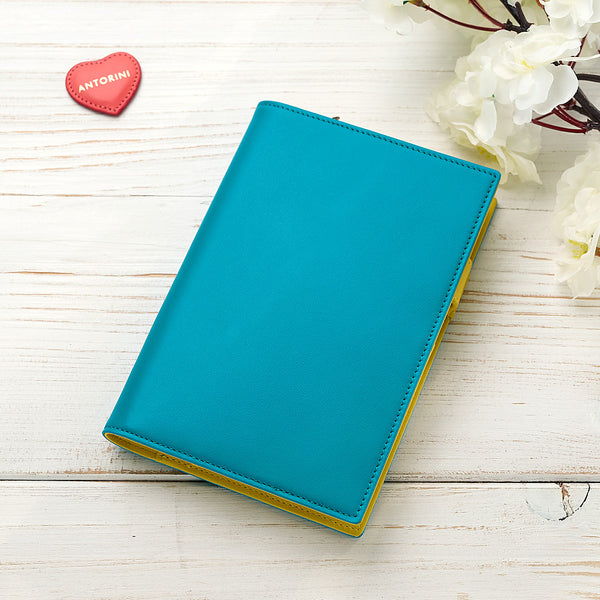 Slim Leather Pocket Diary in Turquoise and Yellow-ANTORINI®