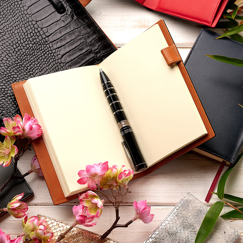 A6 Leather Diary / Journal in Black and Cognac-ANTORINI®