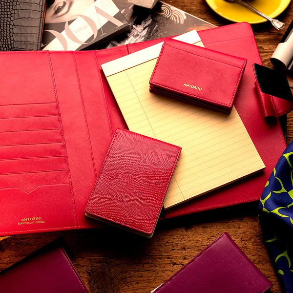 Leather A5 Padfolio in Glossy Black and Pink with Note Pad-ANTORINI®