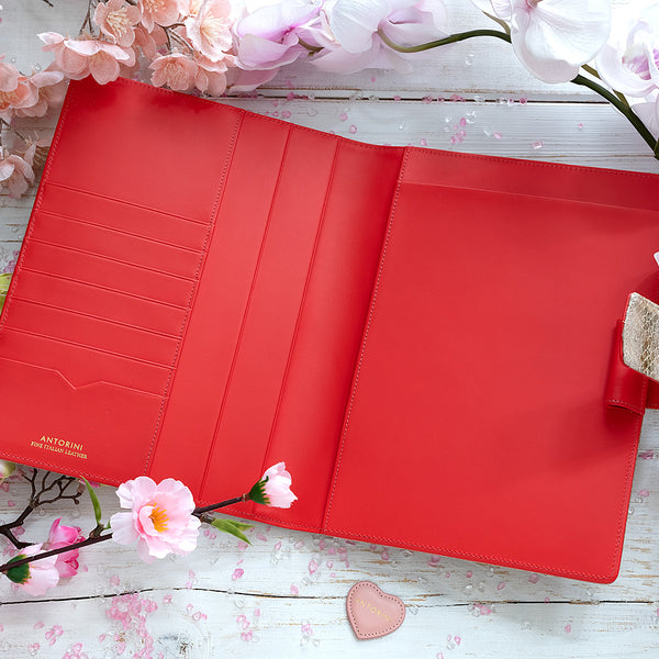 Leather A5 Padfolio in Gold and Red with Notepad-ANTORINI®