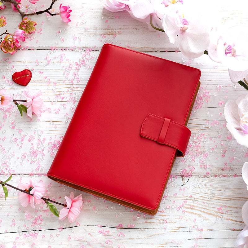 Leather A5 Padfolio in Red and Cognac with Notepad-ANTORINI®