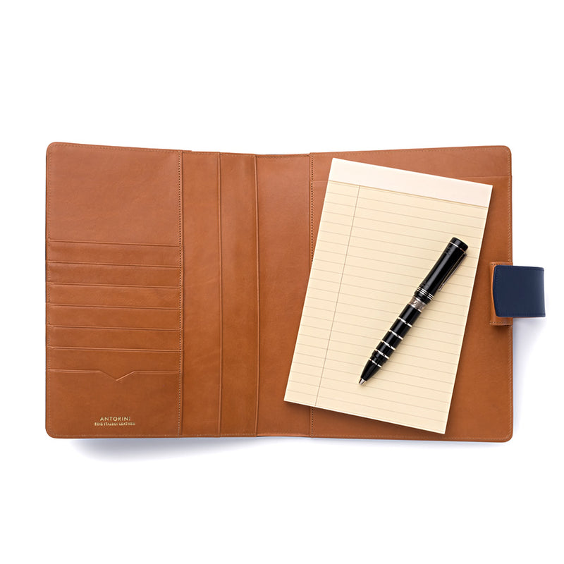 Leather A5 Padfolio in Navy and Cognac with Note Pad-ANTORINI®