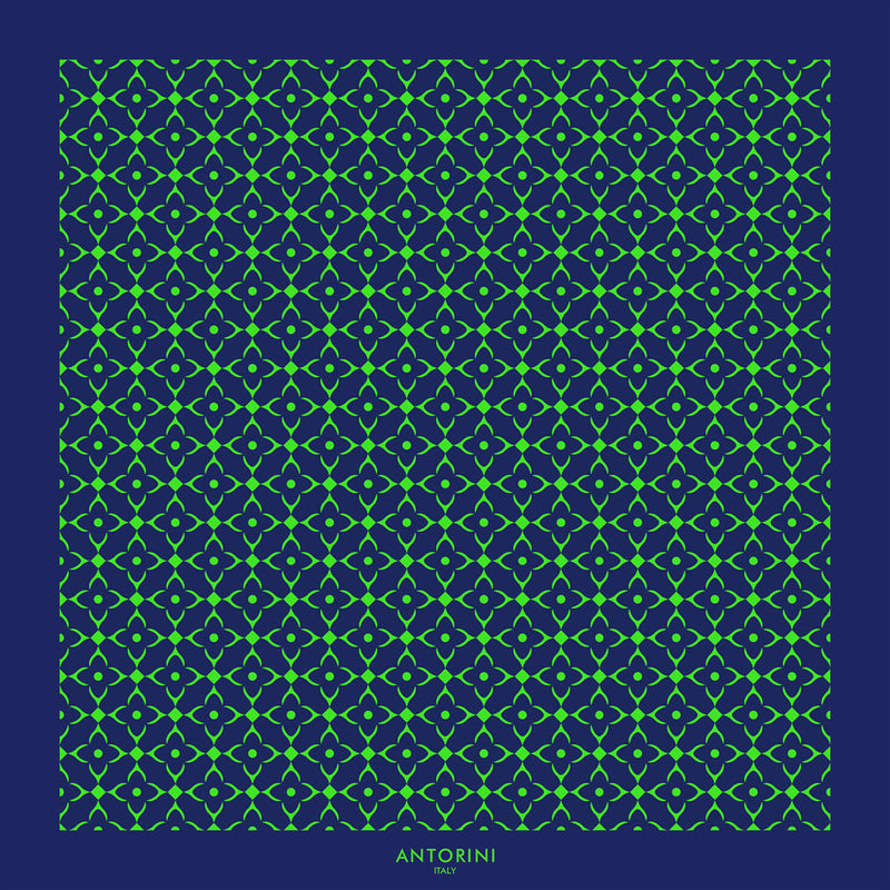 Geometric Silk Scarf - Blue & Neon Green-ANTORINI®