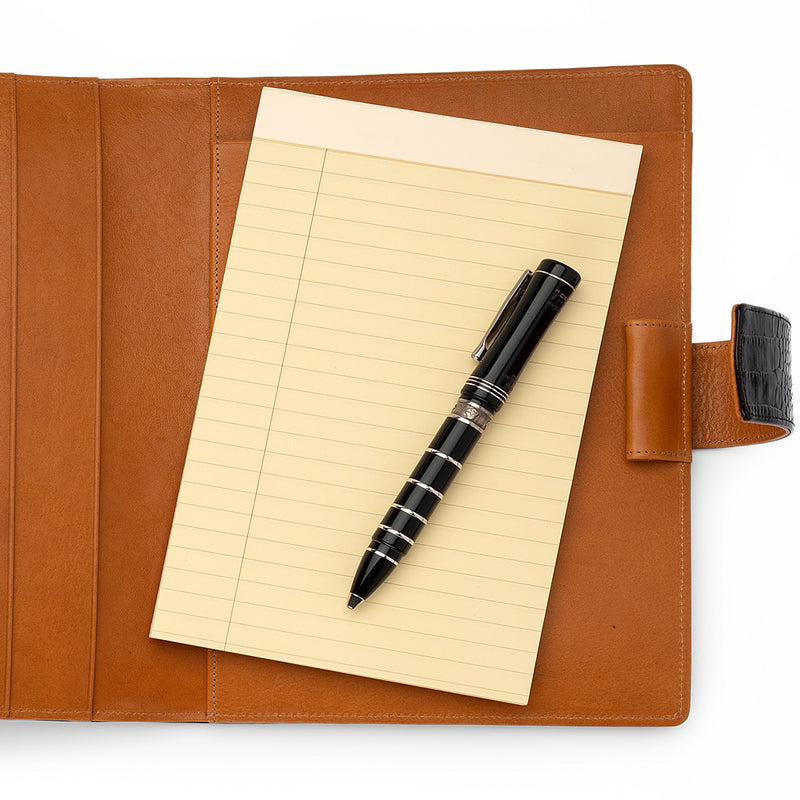 Leather A5 Padfolio in Black Croc and Cognac with Note Pad-ANTORINI®