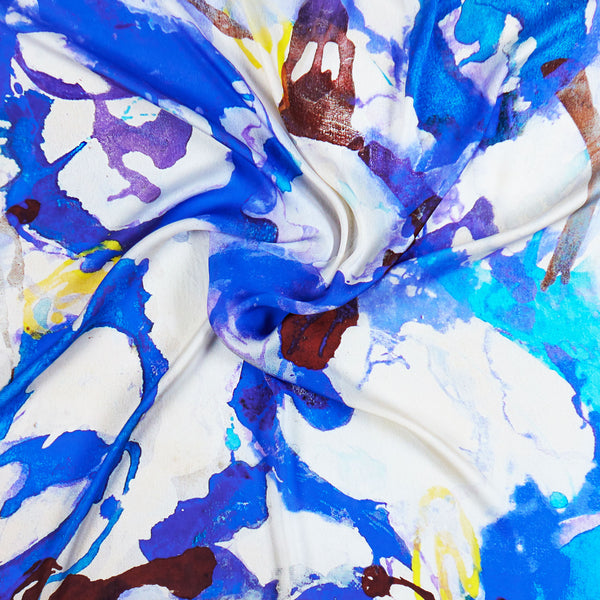 Silk Scarf in Blue and Purple, 90 cm-ANTORINI®