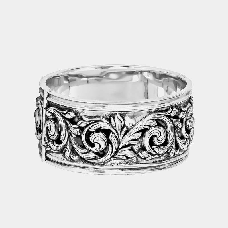 Silver Cuff Bracelet With Leaves, Silver 925/1000, 96 g-ANTORINI®