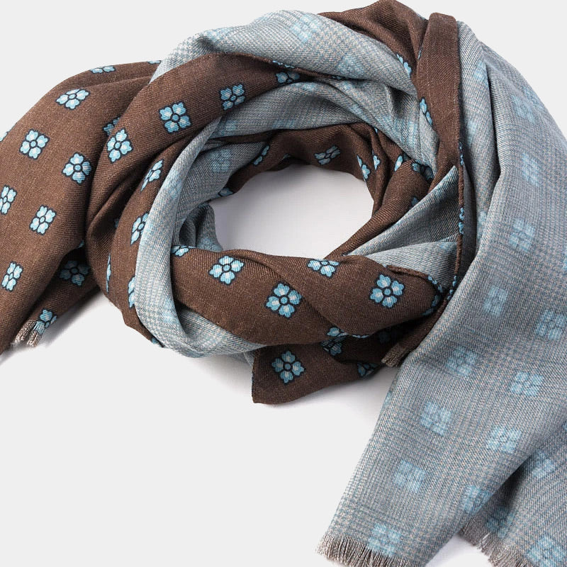 Wool Scarf in Brown with Flowers-ANTORINI®