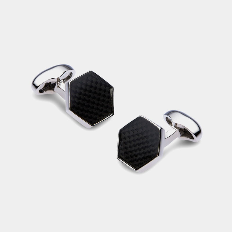 Hexagon Men's Cufflinks, Carbon Fiber, Black-ANTORINI®