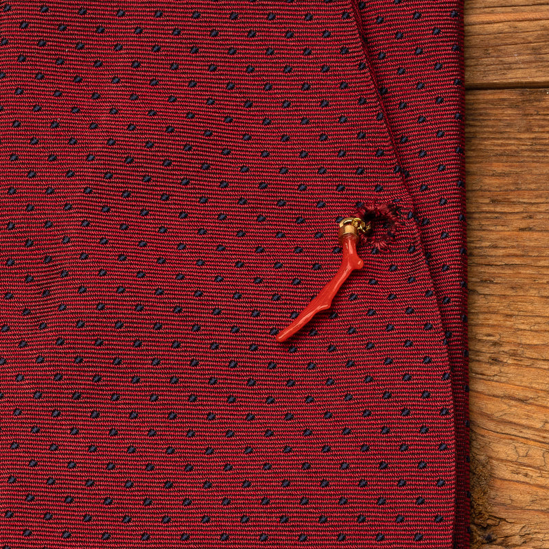 Silk Tie in Burgundy with Dots with hidden Pocket and Coral Pendant-ANTORINI®
