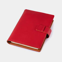 Multifunctional Leather A5 Journal/Diary and Note Pad in Red & Cognac