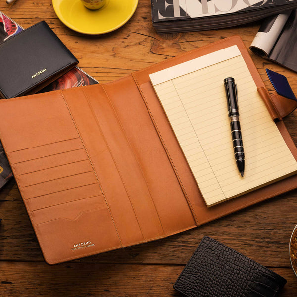 Leather A5 Padfolio in Navy and Cognac with Notepad-ANTORINI®